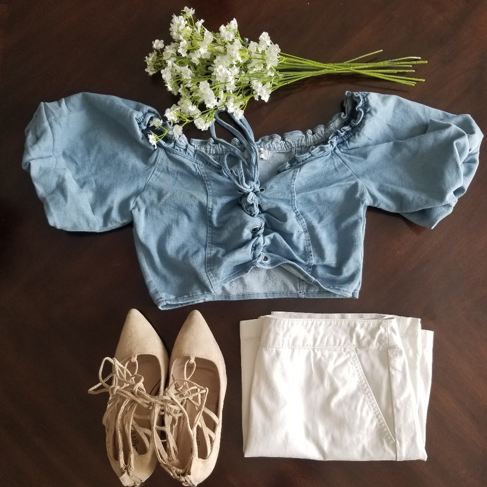 Active USA blue denim crop top